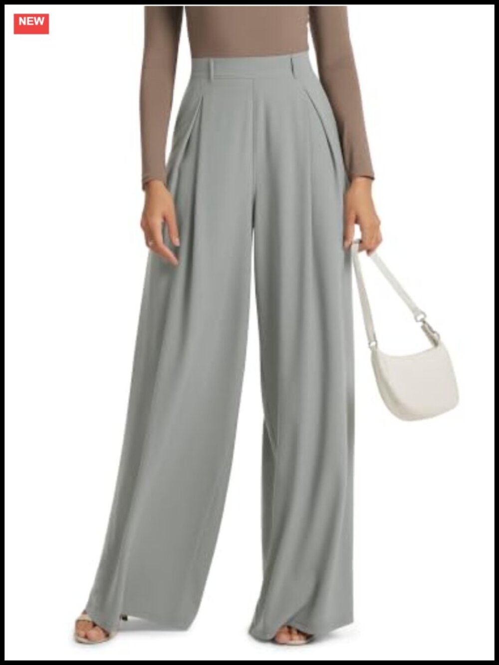 Womens High Waist Wide Leg Pleated Trousers with Pockets 100% Polyester